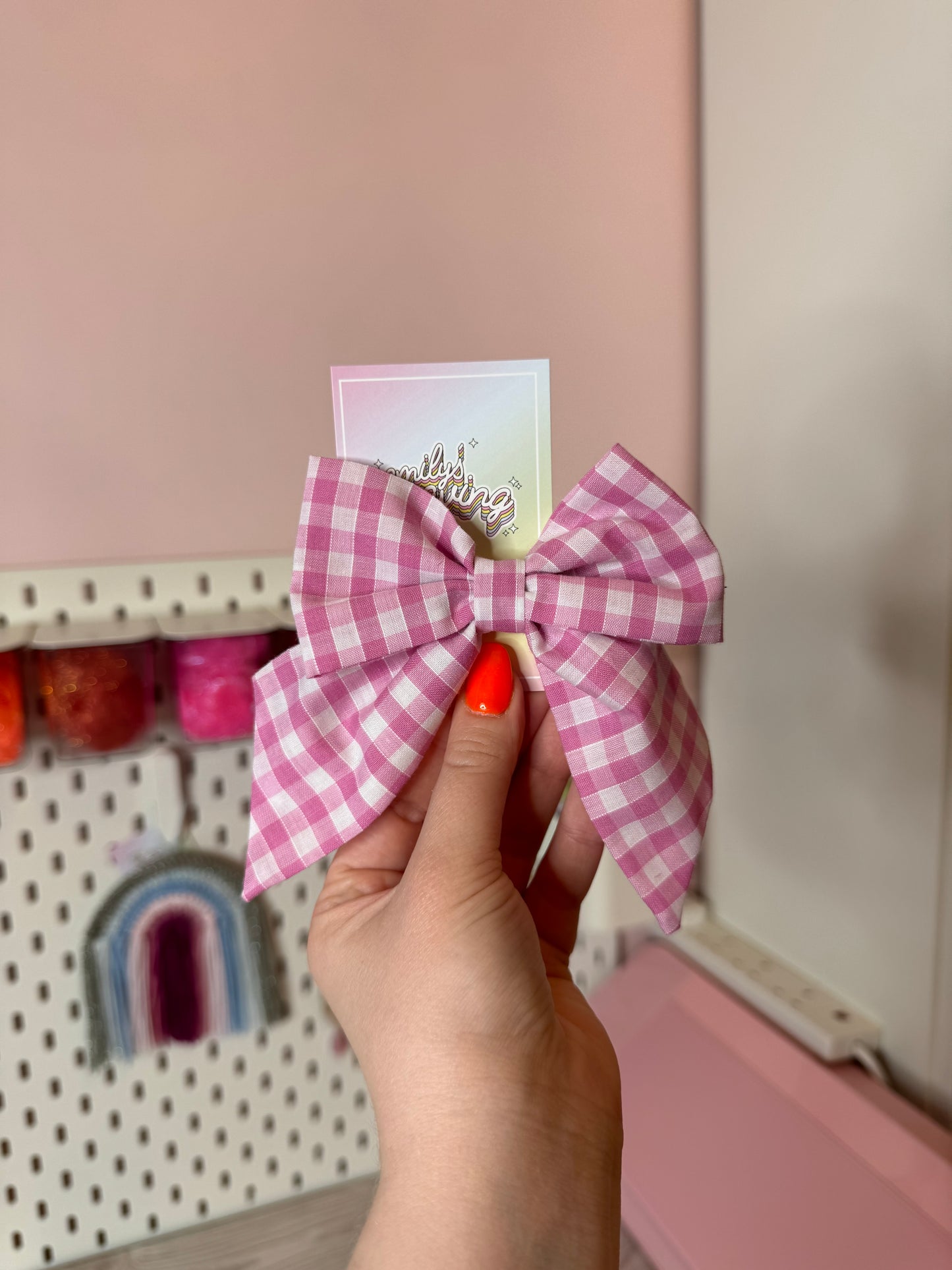 Small Pink Gingham Bow