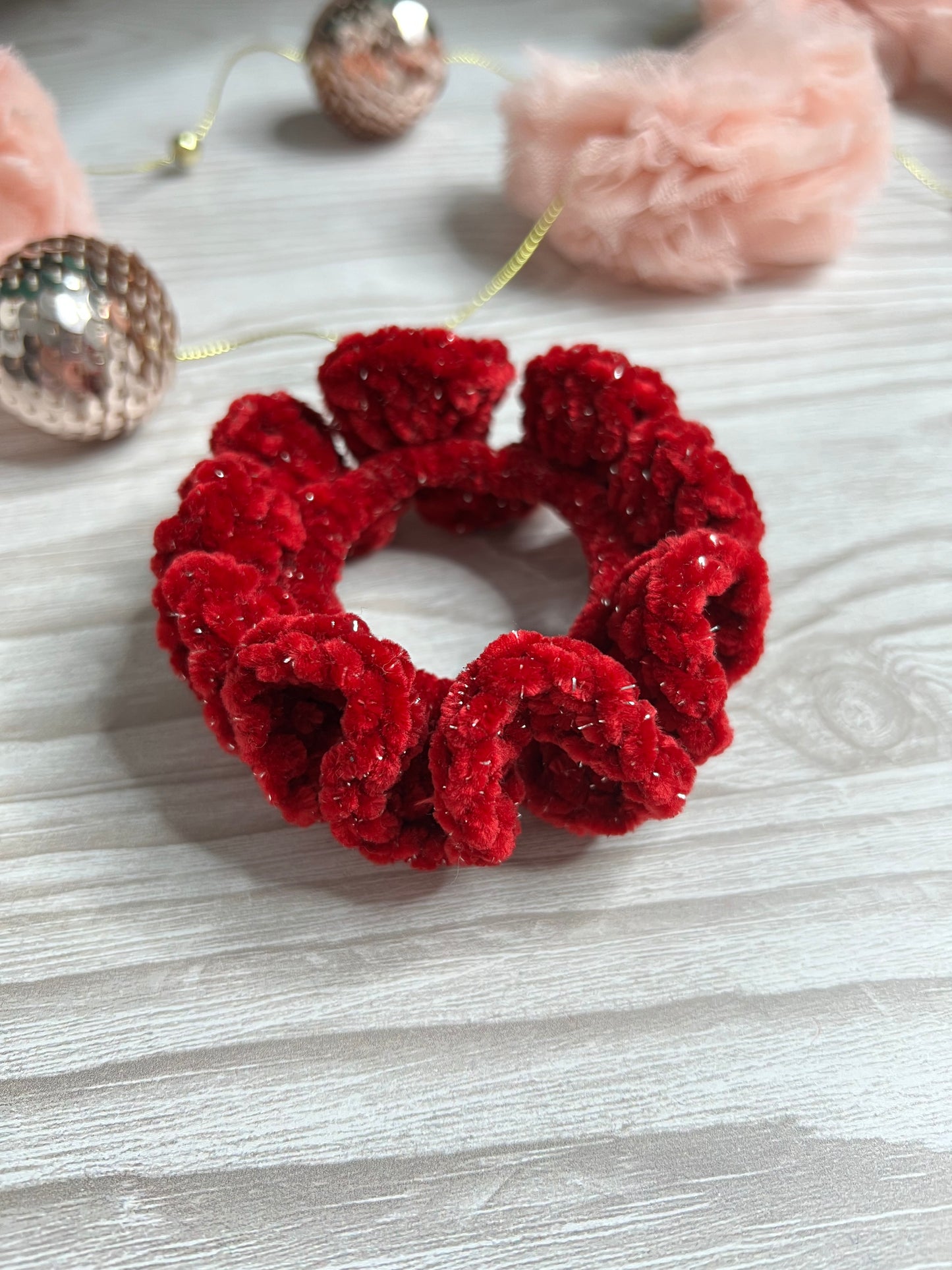 Red Sparkle Crochet Scrunchie