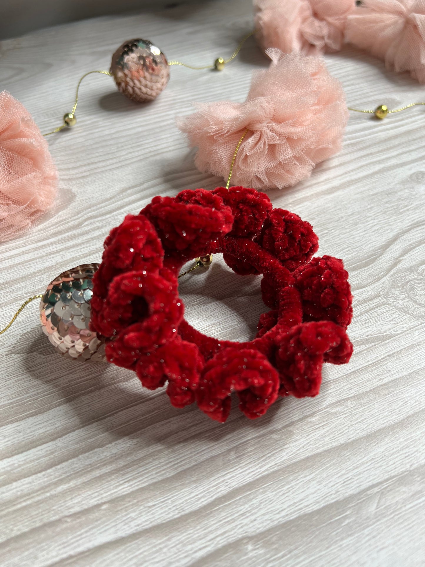 Red Sparkle Crochet Scrunchie