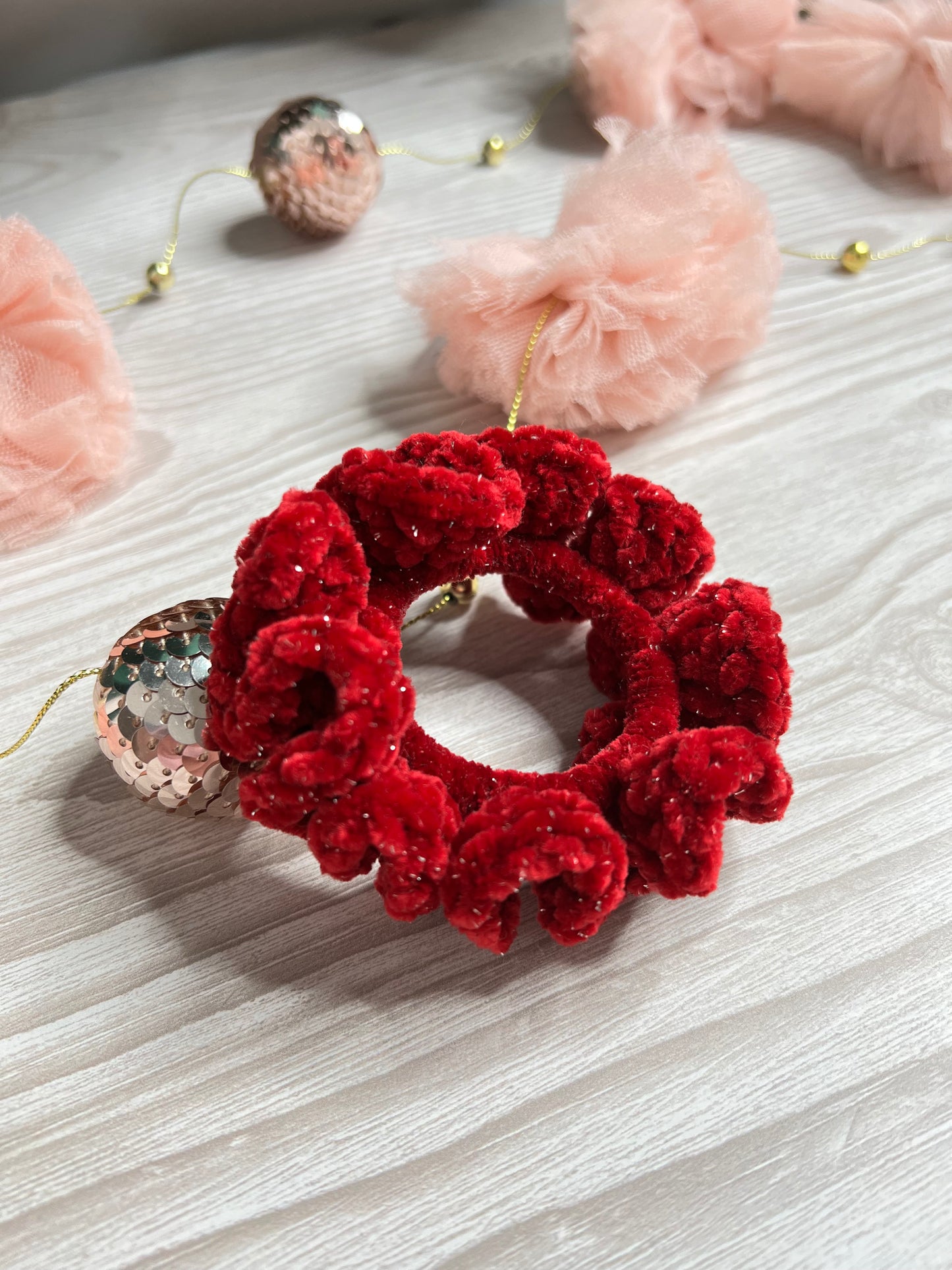 Red Sparkle Crochet Scrunchie