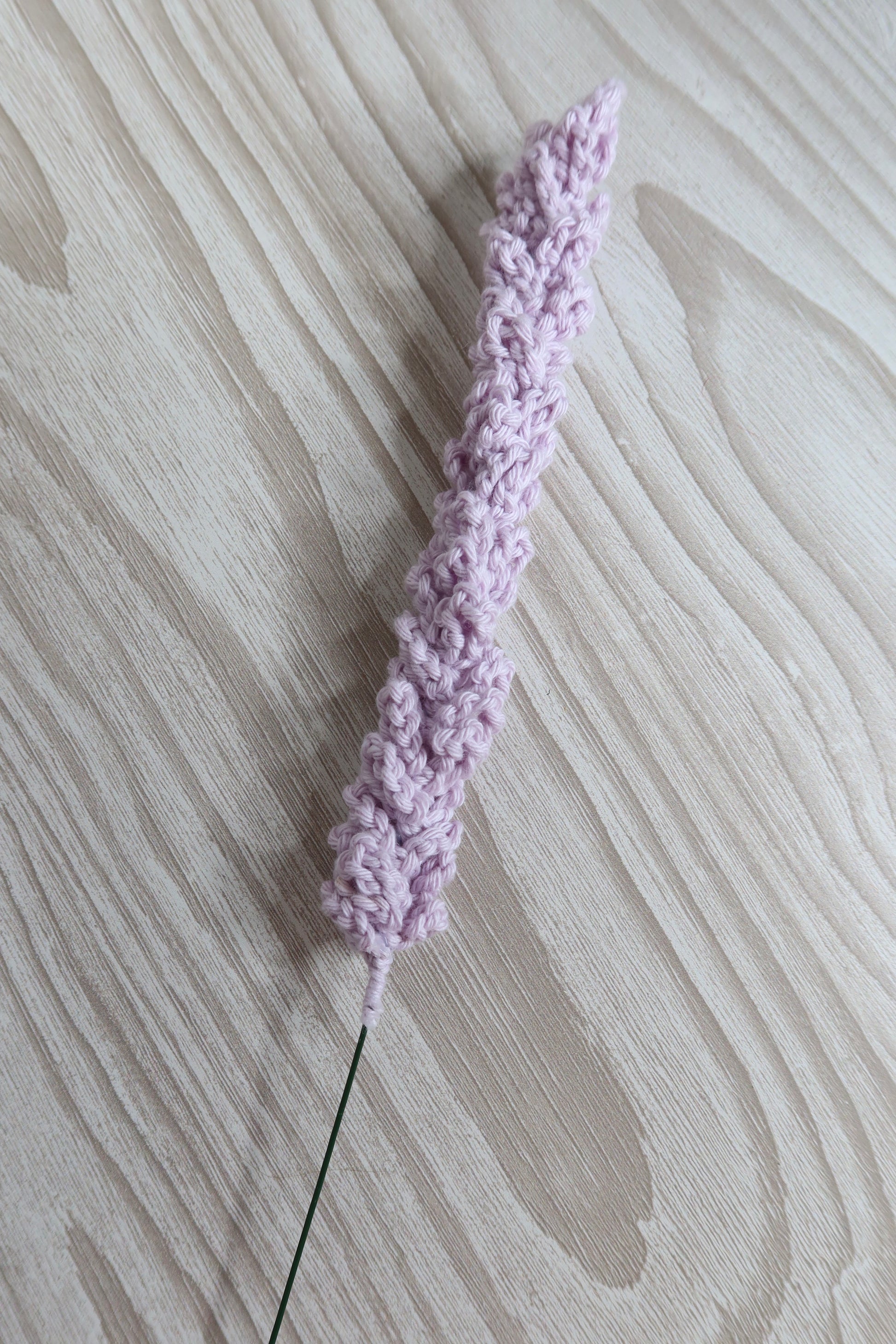 A single crochet lavender stem in Lilac