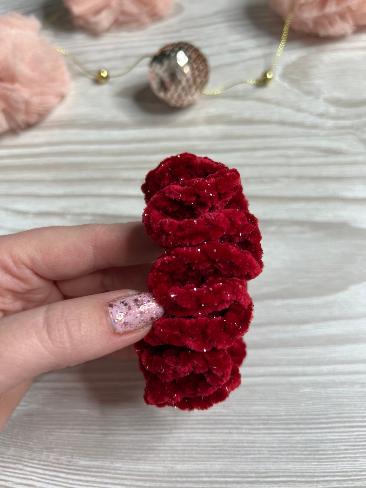 Red Sparkle Crochet Scrunchie